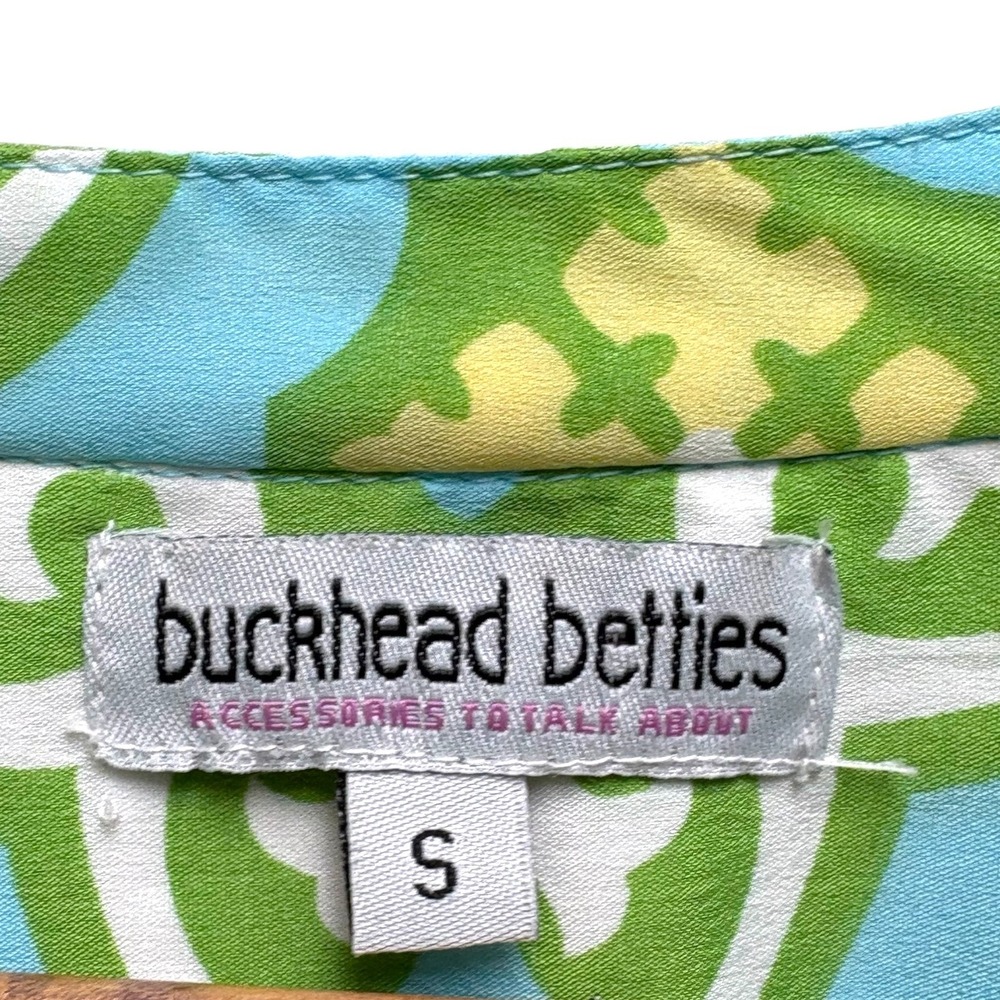 Buckhead Betties Green & Yellow Split V-Neck 3/4‎ Button Front Top - Picture 4 of 5